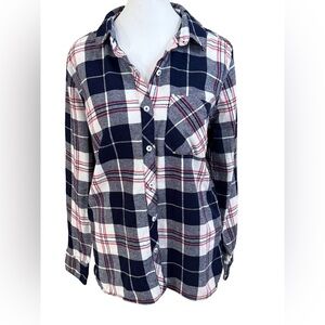 WOOLRICH Red White + Navy Blue Plaid Flannel Button Down Shirt Size Large